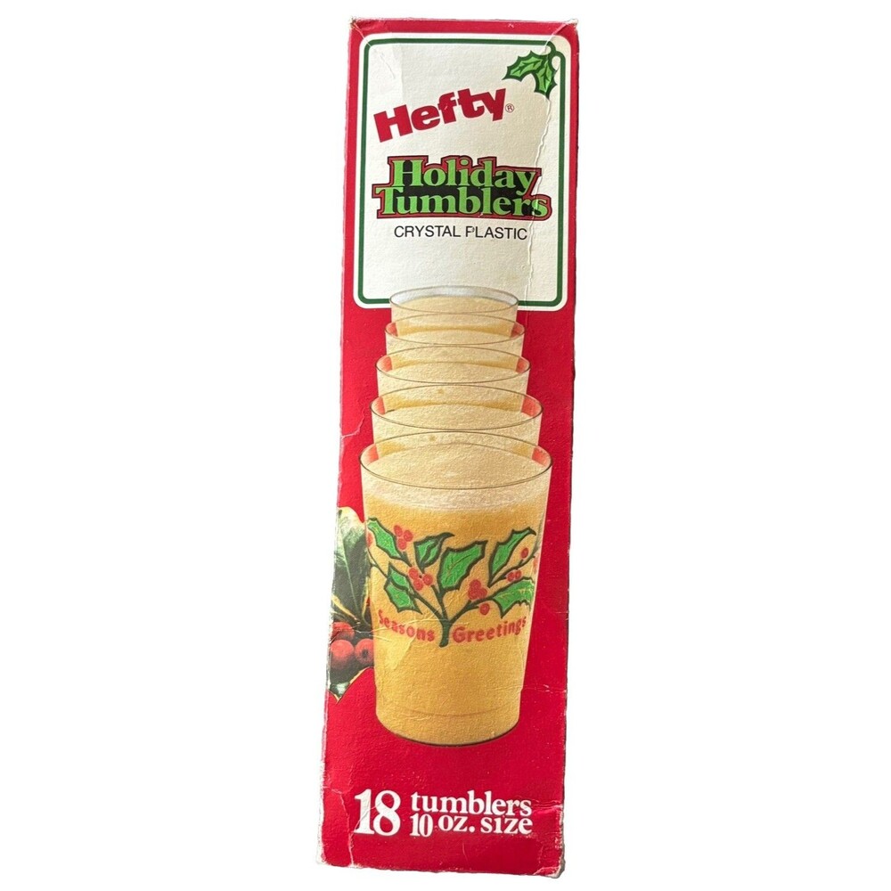 Vintage Hefty Holiday Tumblers Crystal Plastic 10 oz Cups Christmas Full Count
